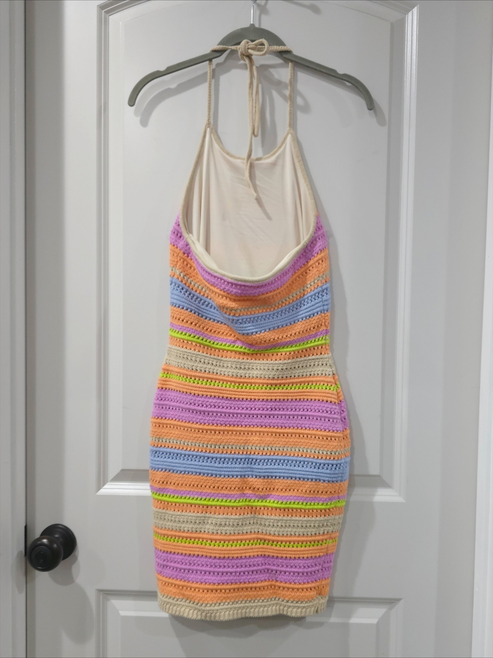 HOUSE OF HARLOW 1960 Boho Festival Crochet Halter Striped Mini Dress, preloved - Picture 6 of 10